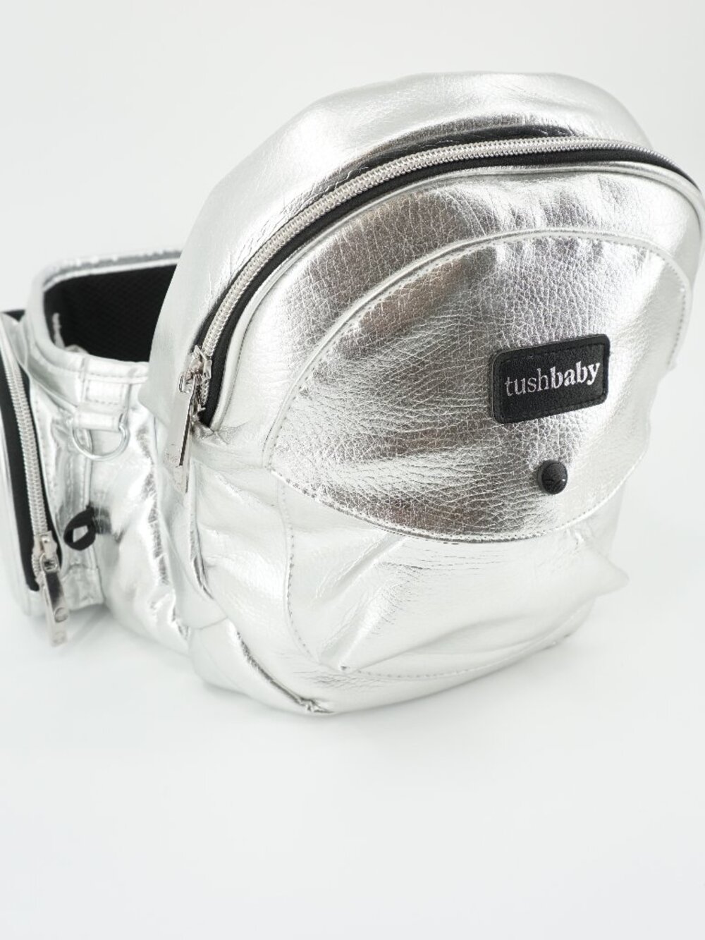 TushBaby Safety Certified Hip Seat Baby Toddler Carrier - Vegan Leather silver